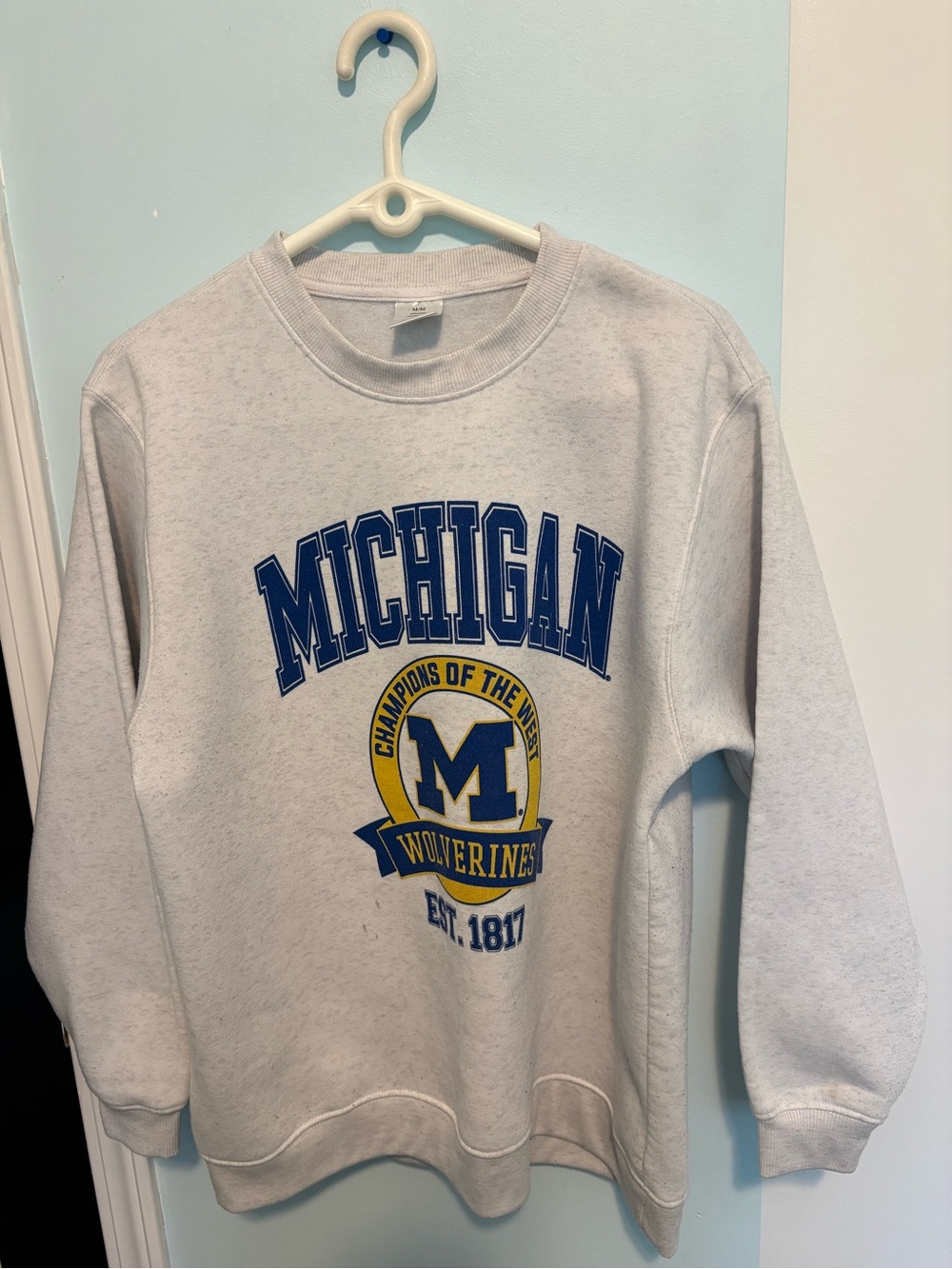 University of Michigan Wolverines Gray Crewneck Sweatshirt - Blue & Yellow